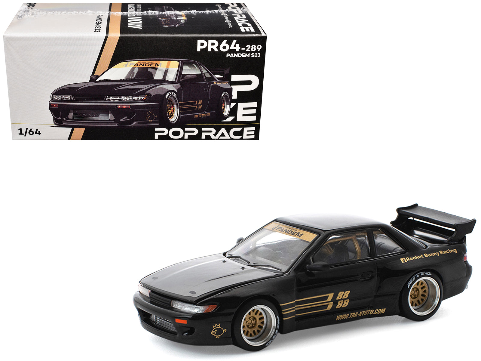 Pandem S13 RHD (Right Hand Drive) Black with Gold Accents 1/64 Diecast Model Car by Pop Race