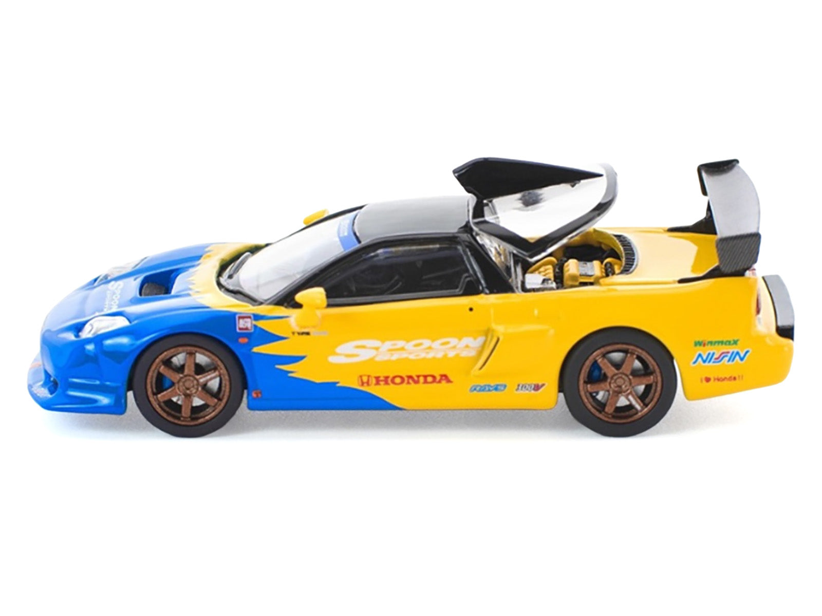 Honda NSX-R GT RHD (Right Hand Drive) "Spoon Sports" Blue and Yellow with Black Top 1/64 Diecast Model Car by Pop Race
