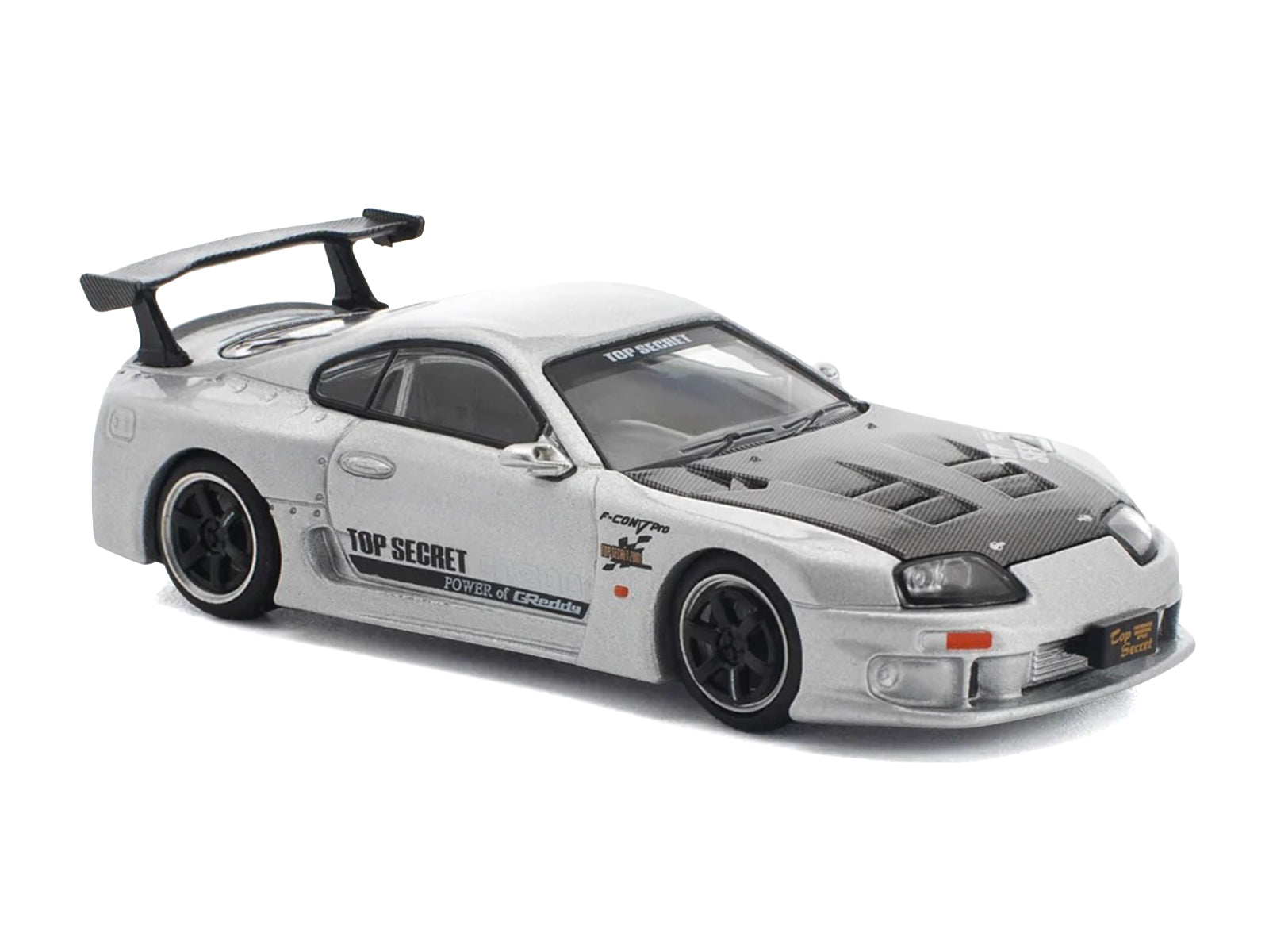 Toyota Supra "Top Secret" GT300 RHD (Right Hand Drive) Silver Metallic with Carbon Hood 1/64 Diecast Model Car by Pop Race