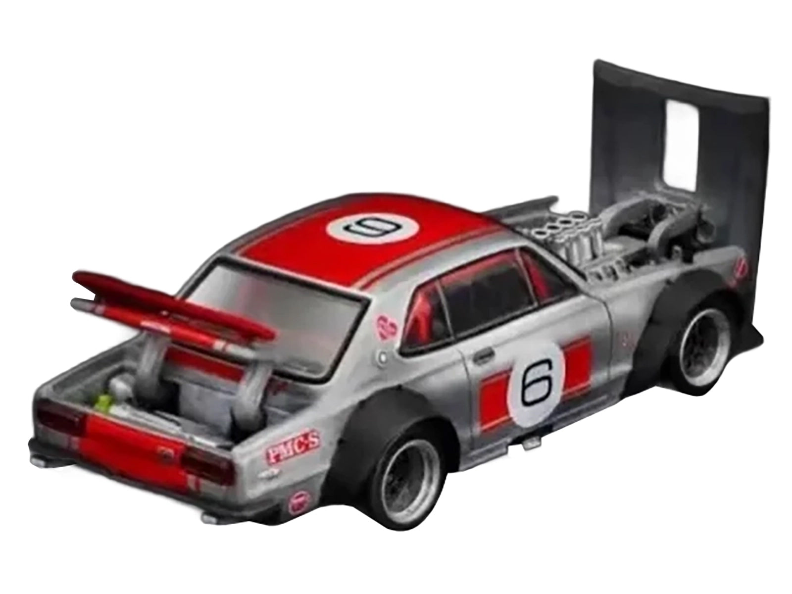 Skyline GT-R V8 Drift "Hakosuka" RHD (Right Hand Drive) #6 Silver Metallic with Red Stripes "APA XPO 2025 Exclusive" 1/64 Diecast Model Car by Pop Race