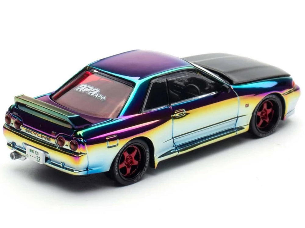 Skyline GT-R (BNR32) RHD (Right Hand Drive) Chameleon Chrome with Carbon Hood "APA XPO 2025 Exclusive 1/64 Diecast Model Car by Pop Race