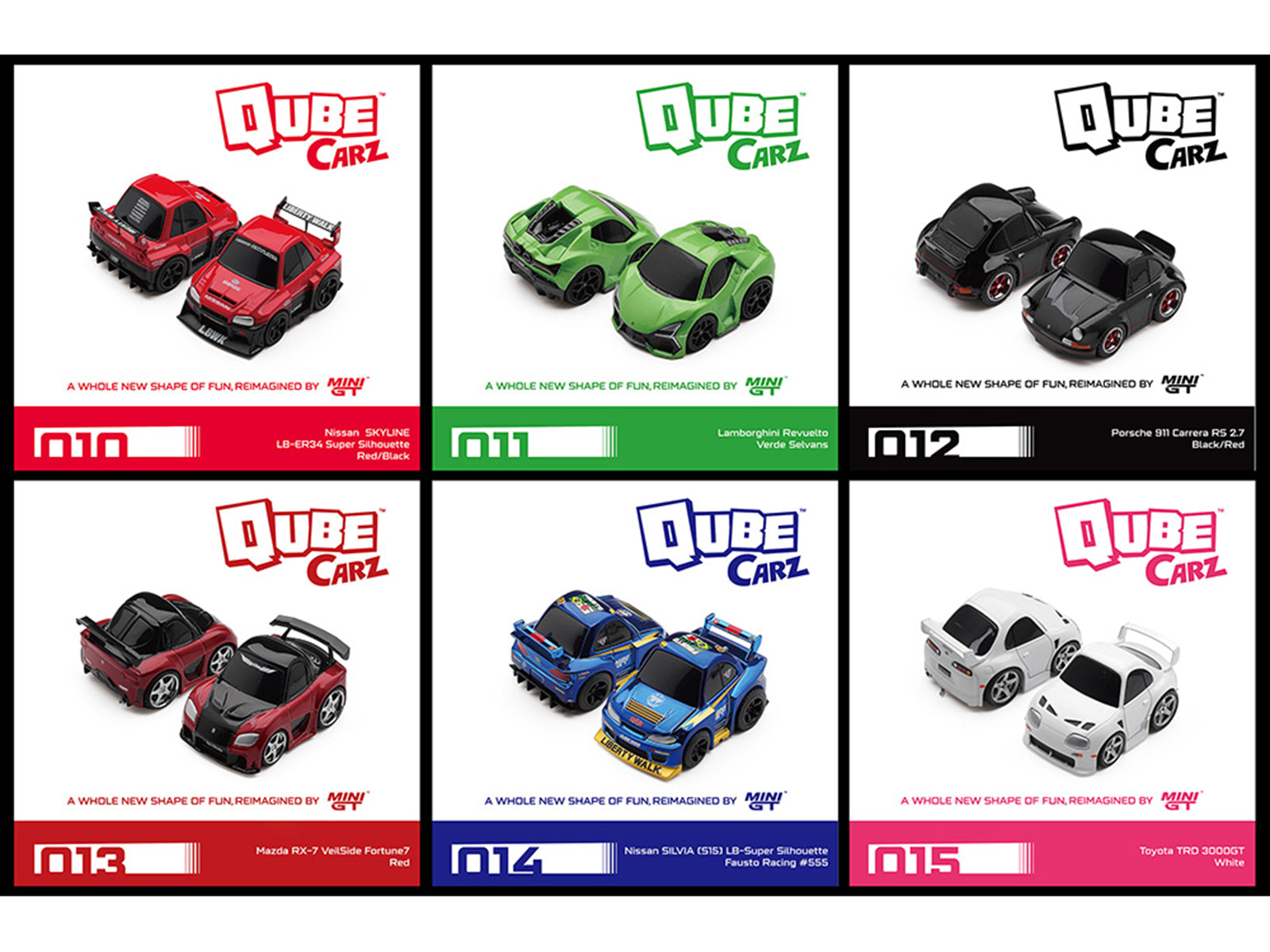 "QubeCarz" Series #3 Set of 6 pieces 1/64 Diecast Model Cars by Mini GT