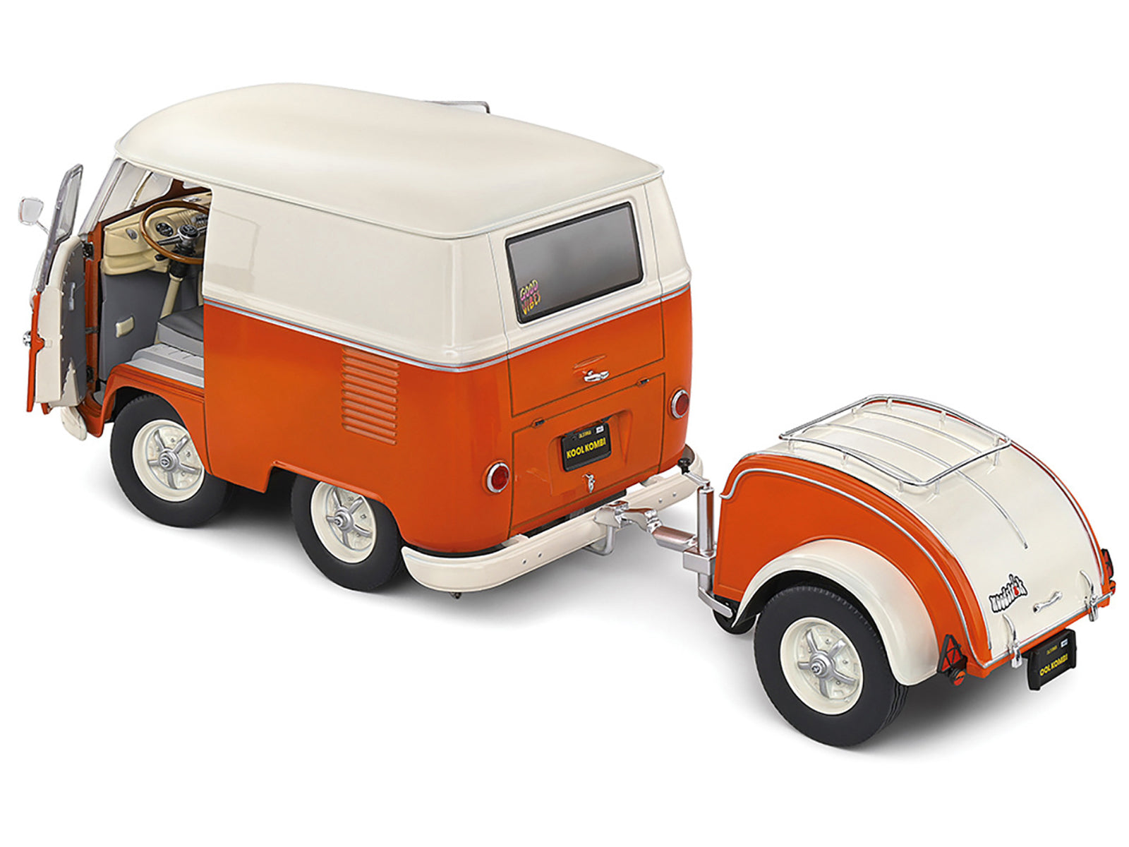 1950 Volkswagen Kool Kombi Van with Trailer Orange and White 1/18 Diecast Model Car by Solido