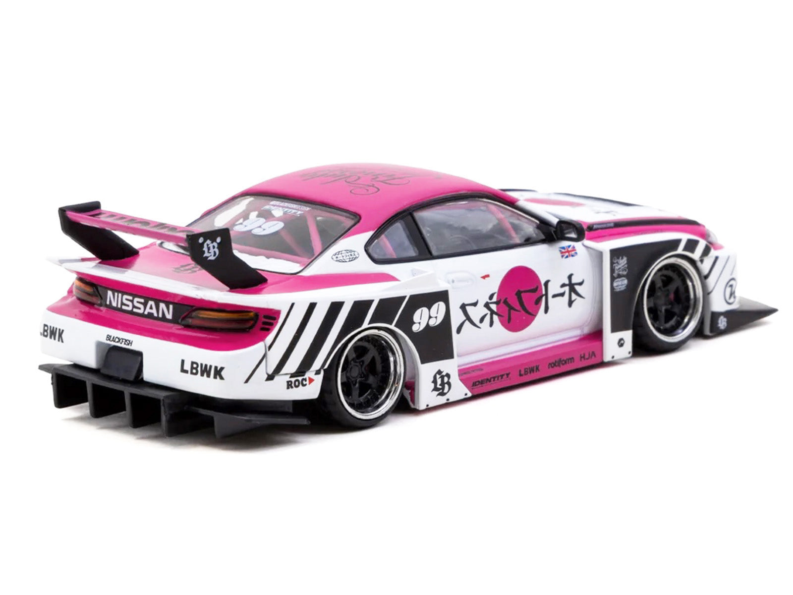 Nissan Silvia (S15) LB-Super Silhouette RHD (Right Hand Drive) #99 "Auto Finesse" White with Pink Top and Graphics "Hobby43" Series 1/43 Diecast Model Car by Tarmac Works