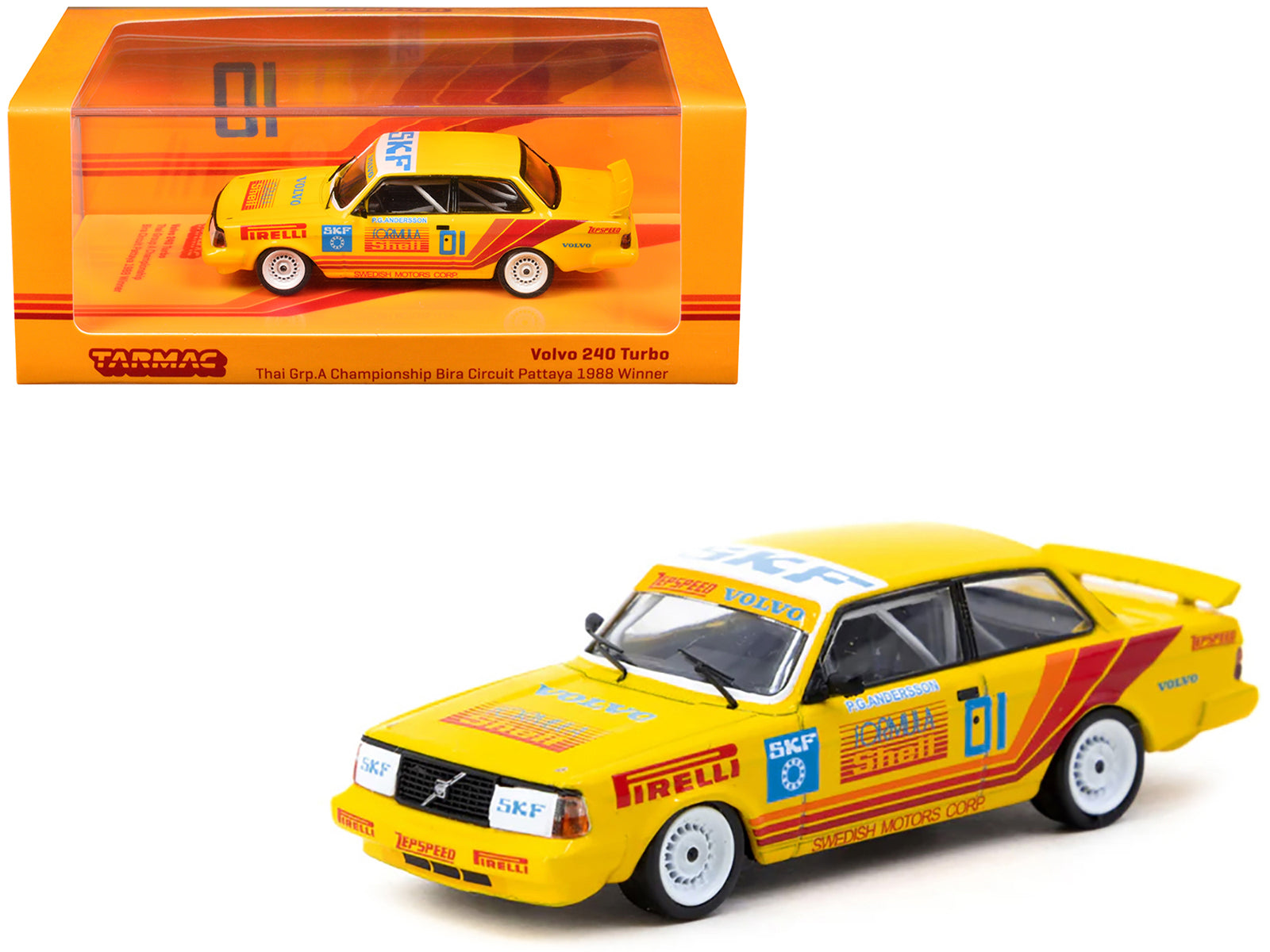 Volvo 240 Turbo #01 Per-Gunnar Andersson Winner "Thai Group A Championship Bira Circuit Pattaya" (1988) "Hobby64" Series 1/64 Diecast Model Car by Tarmac Works