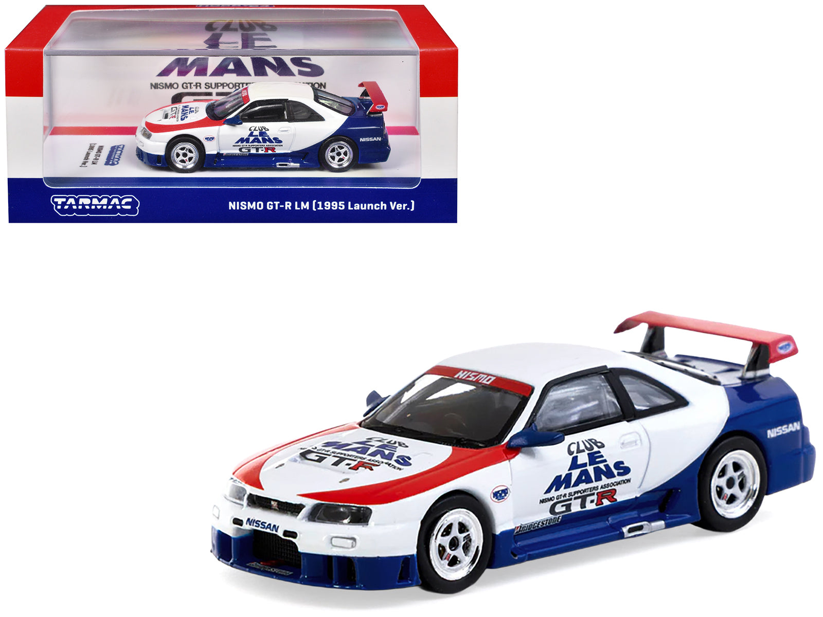 Nissan Nismo GT-R LM RHD (Right Hand Drive) "1995 Launch Version" White with Red and Blue Accents "Hobby64" Series 1/64 Diecast Model Car by Tarmac Works