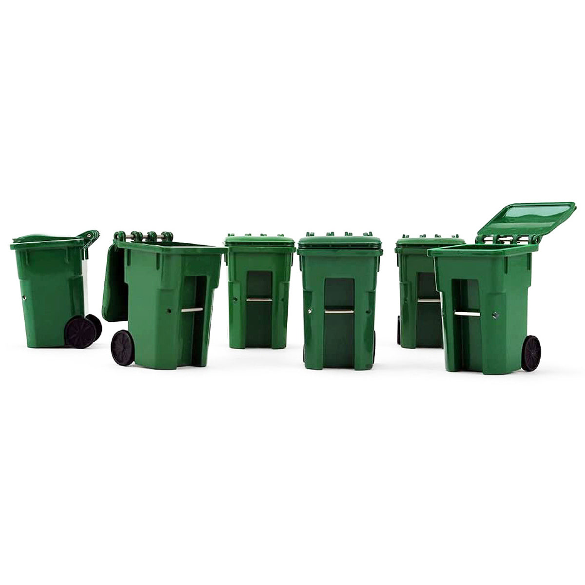 Set of 6 Green Garbage Trash Bin Containers Replica 1/34 Models by First Gear