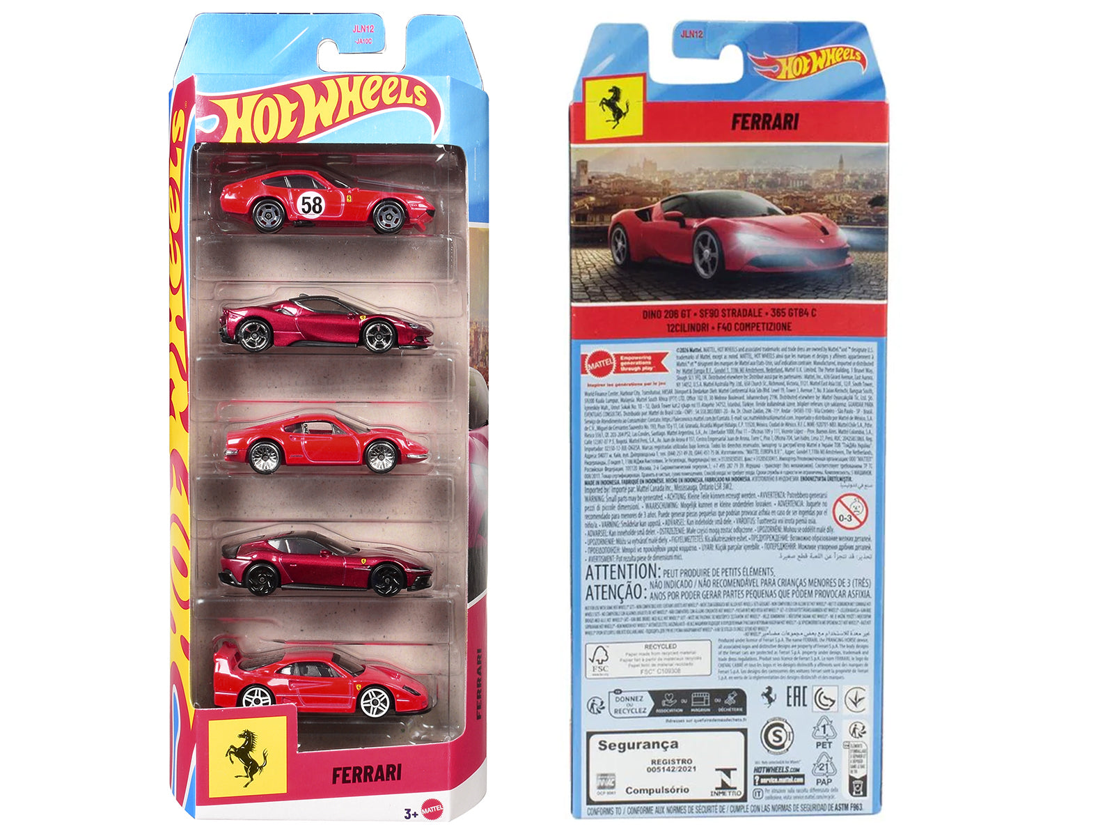 Ferrari 5 piece Set Diecast Model Cars by Hot Wheels