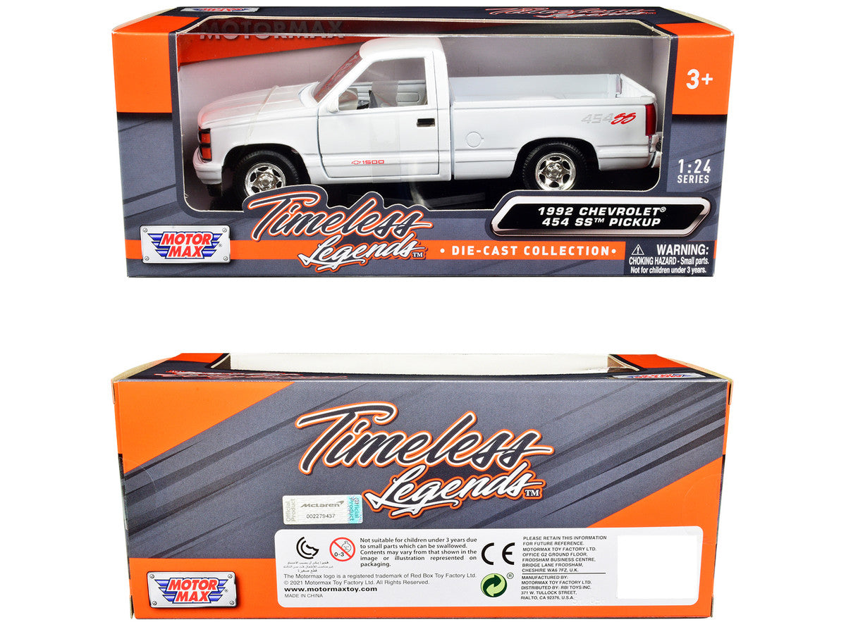 1992 Chevrolet 454 SS Pickup Truck White 1/24 Diecast Model Car by Motormax