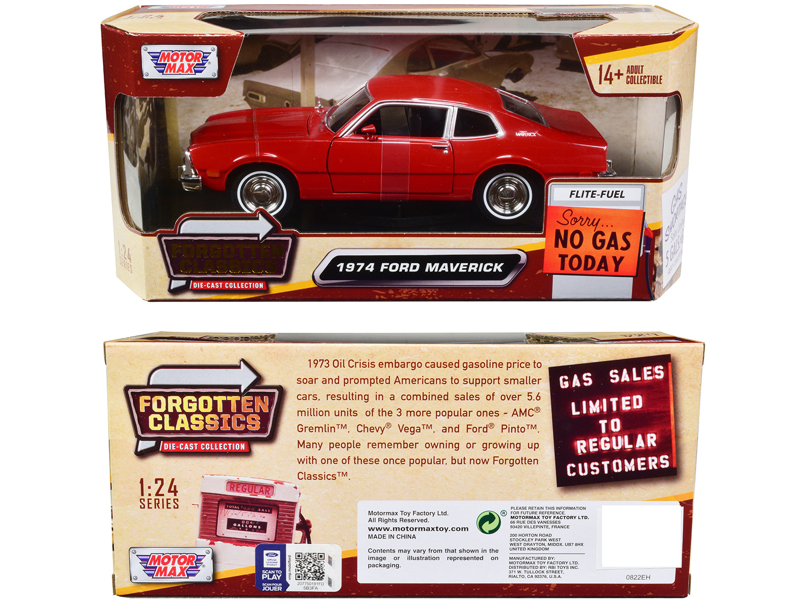 1974 Ford Maverick Red "Forgotten Classics" Series 1/24 Diecast Model Car by Motormax